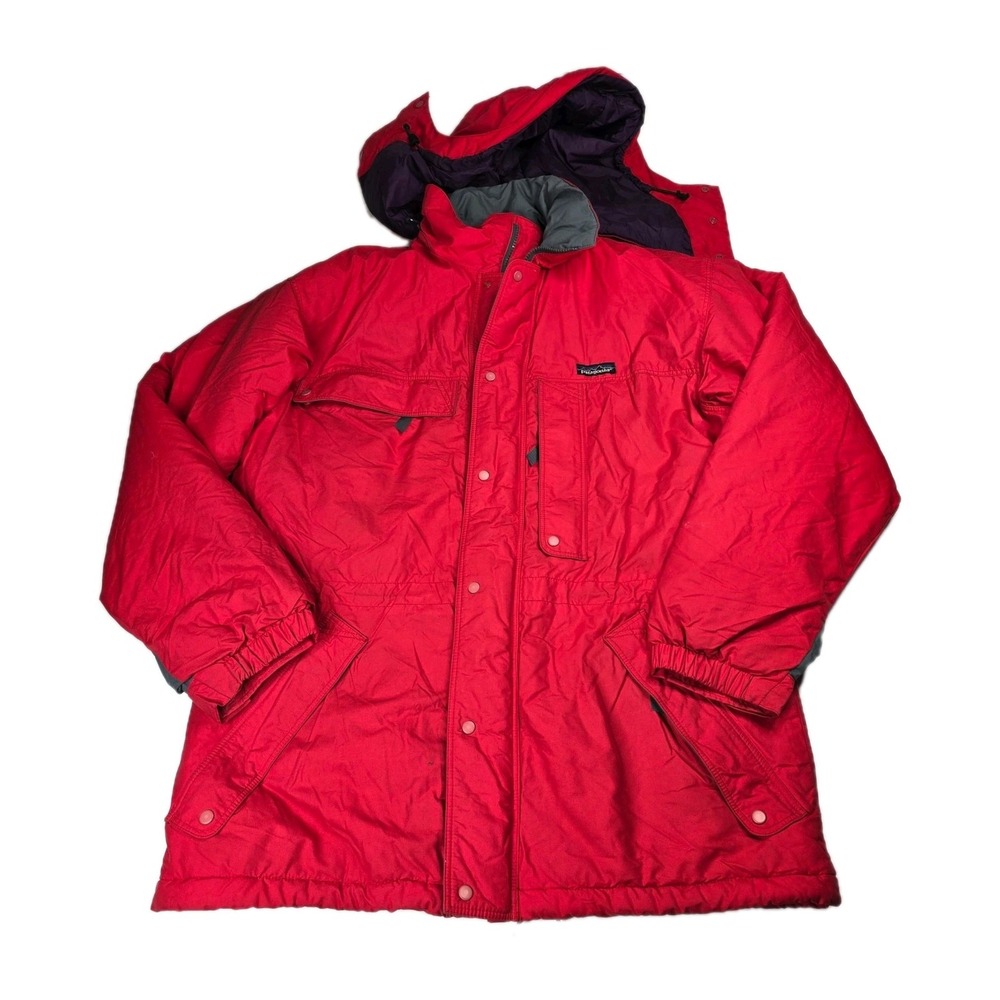 Vtg Patagonia Red Winter Puffer Jacket Coat Hooded Insulated Hong Kong Size M